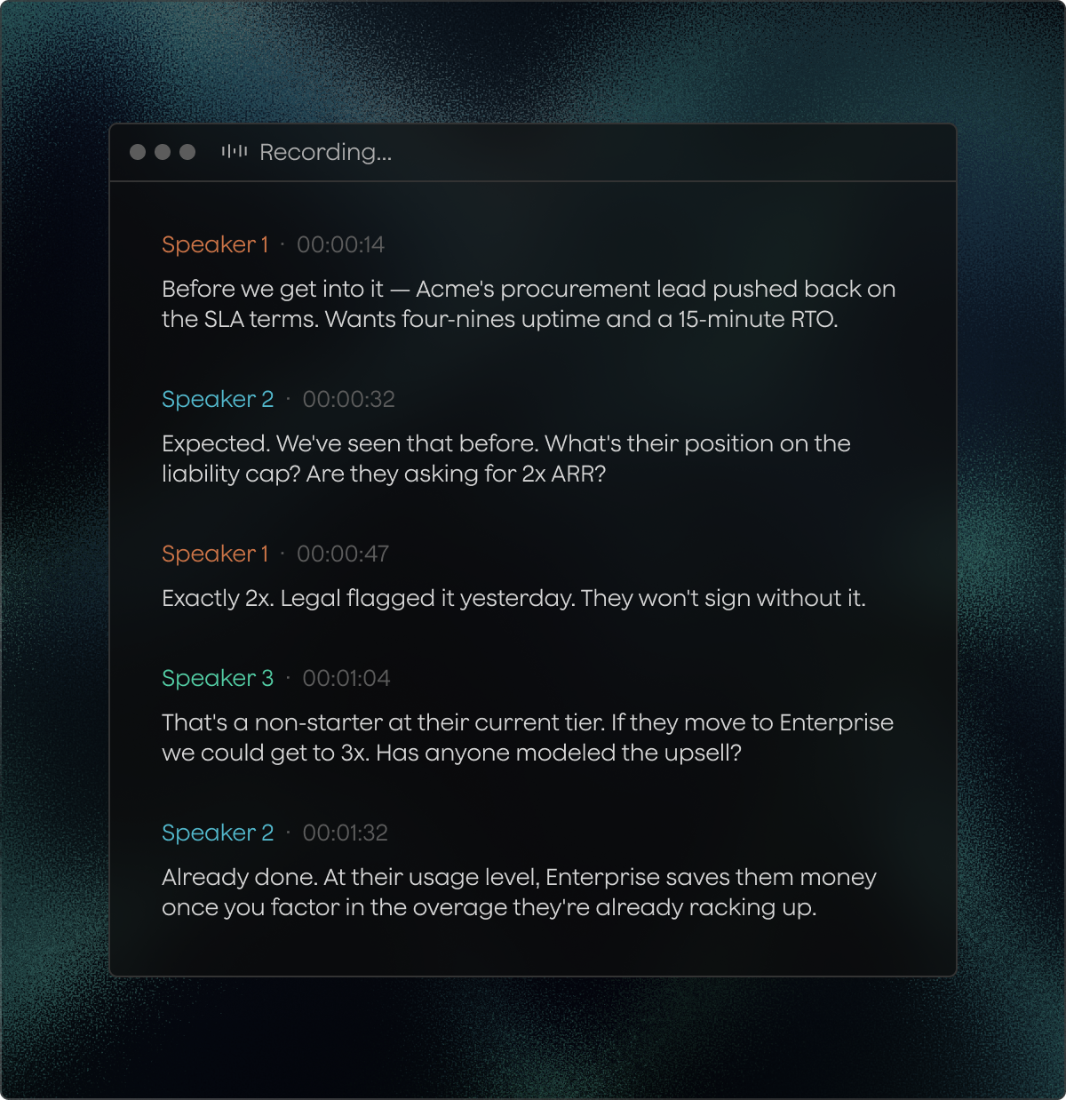 Recording with speaker-labeled transcript